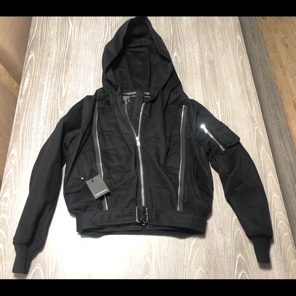 YSL Bomber Jacket with Hoodie-Men-S/48-Black